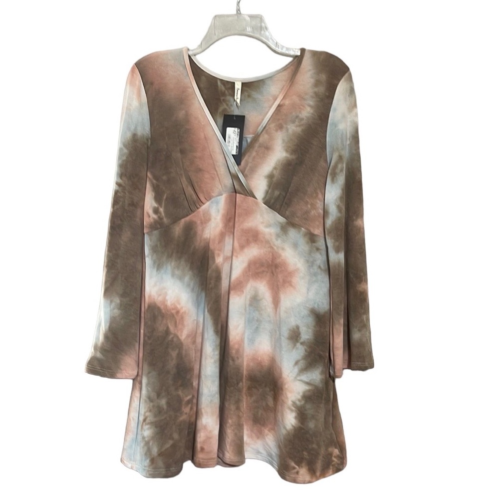 Brown/Mauve Tie Dye French Terry Wrap Dress